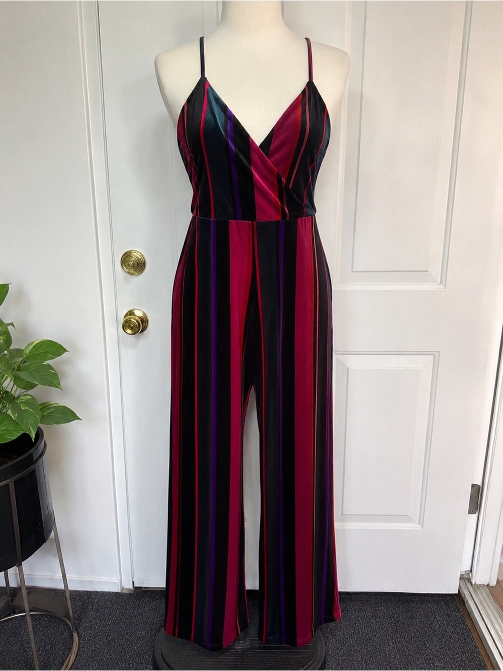 SPEECHLESS Striped Wide Leg Jumpsuit Purple Pink Black Size L